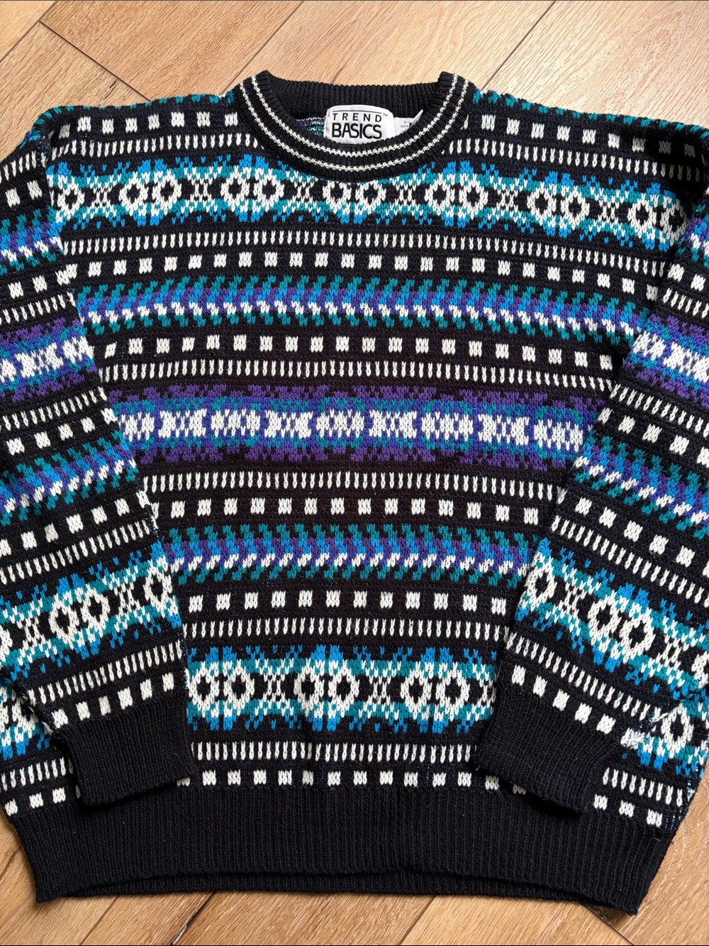 Vintage 80s Geometric Pattern Multicolor Acrylic Knit Trend Basics Sweater XL